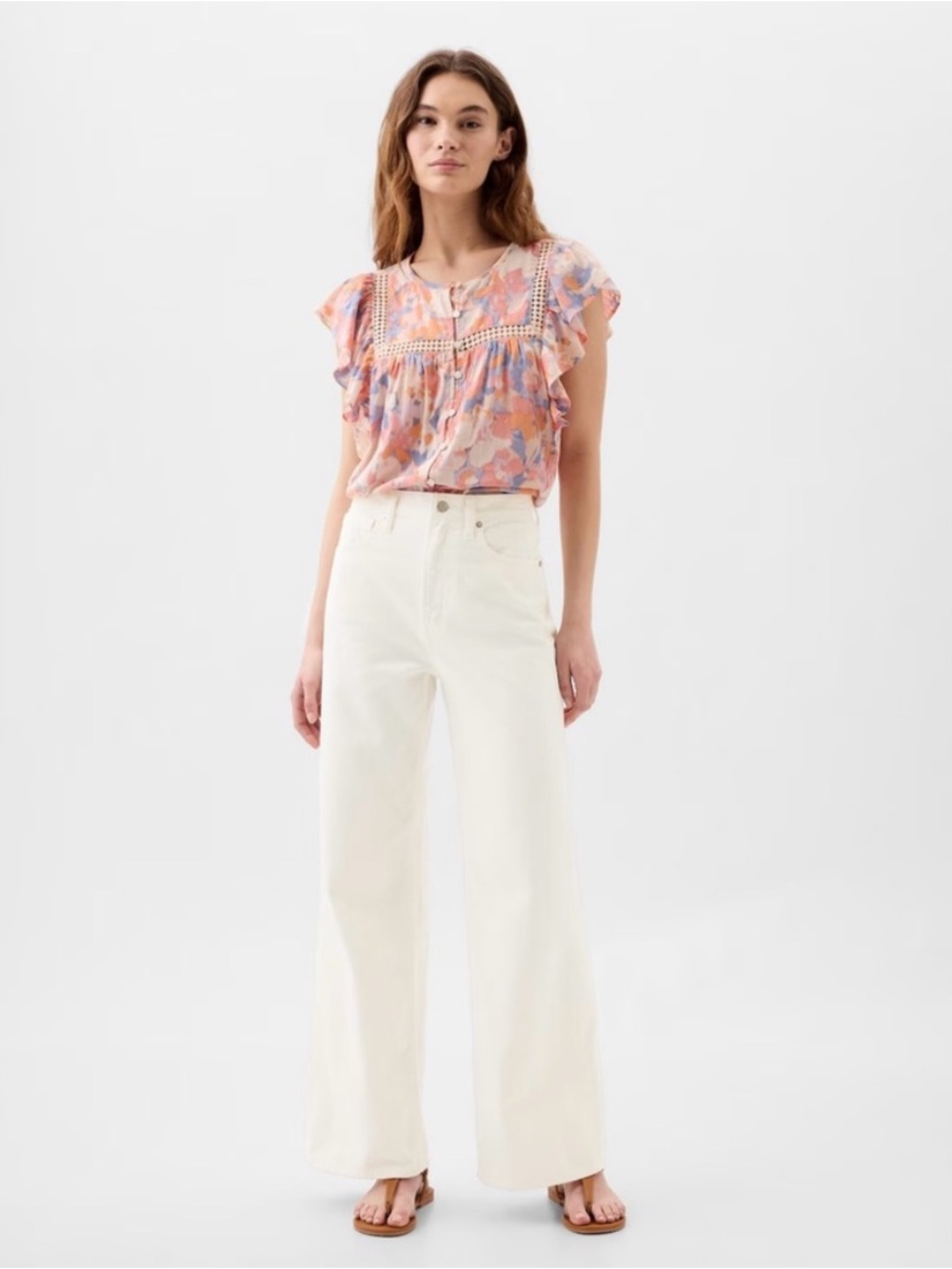 GAP Wide Leg High-Rise Jeans in Off White